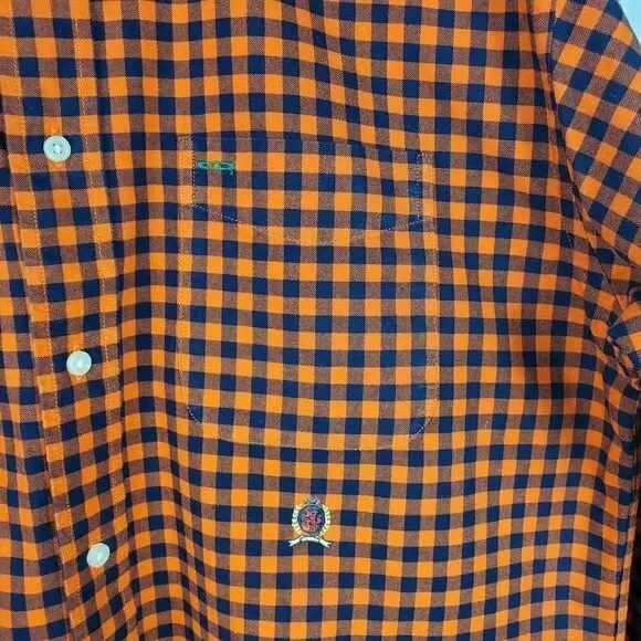 Tommy Hilfiger Button Down Shirt Long Sleeve Orange Blue Check Men's Size M - Picture 4 of 11
